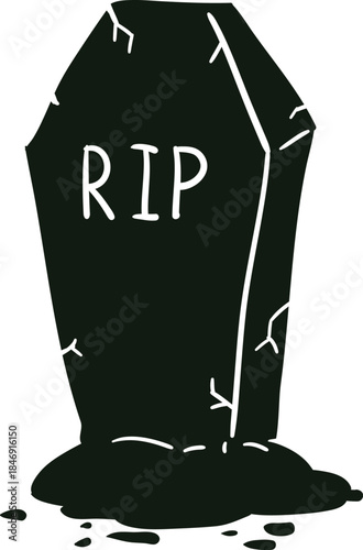 Tombstone with RIP text silhouetted illustration