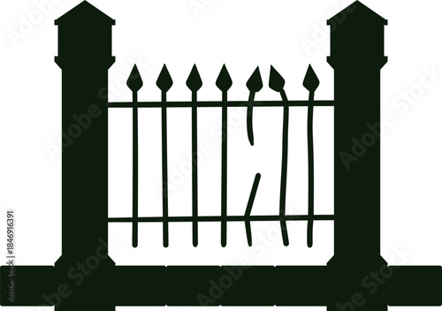 Broken fence silhouette symbolizing freedom and escape concept