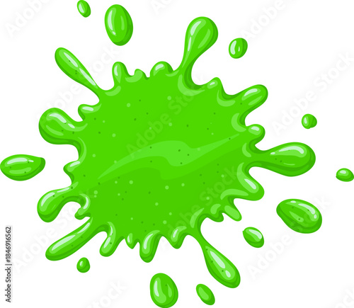 Green slime dripping splashing liquid paint blot