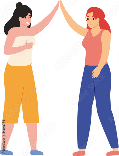 Happy women high fiving celebrating friendship and success
