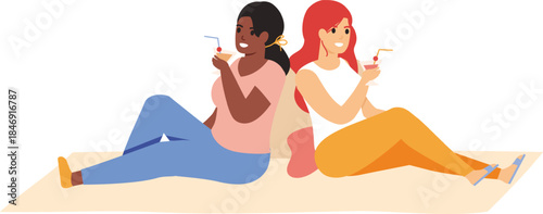Diverse women friends enjoying refreshing summer drinks