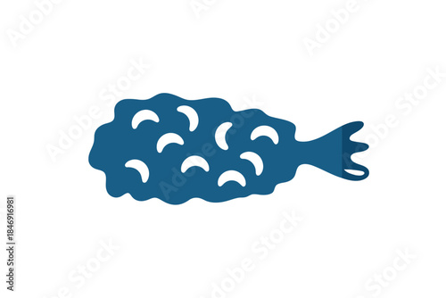 Blue fish shaped cookie cutter with white cutouts kitchen tool