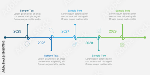Seven-year timeline. Infographic for presentations or websites. Modern 7-step diagram.