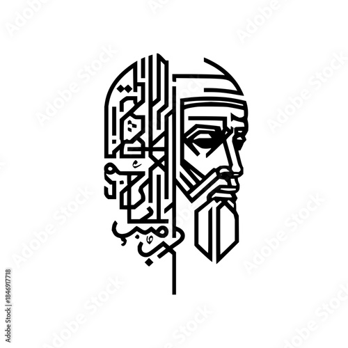 Cyborg Head with Circuit Board Brain and Human Face