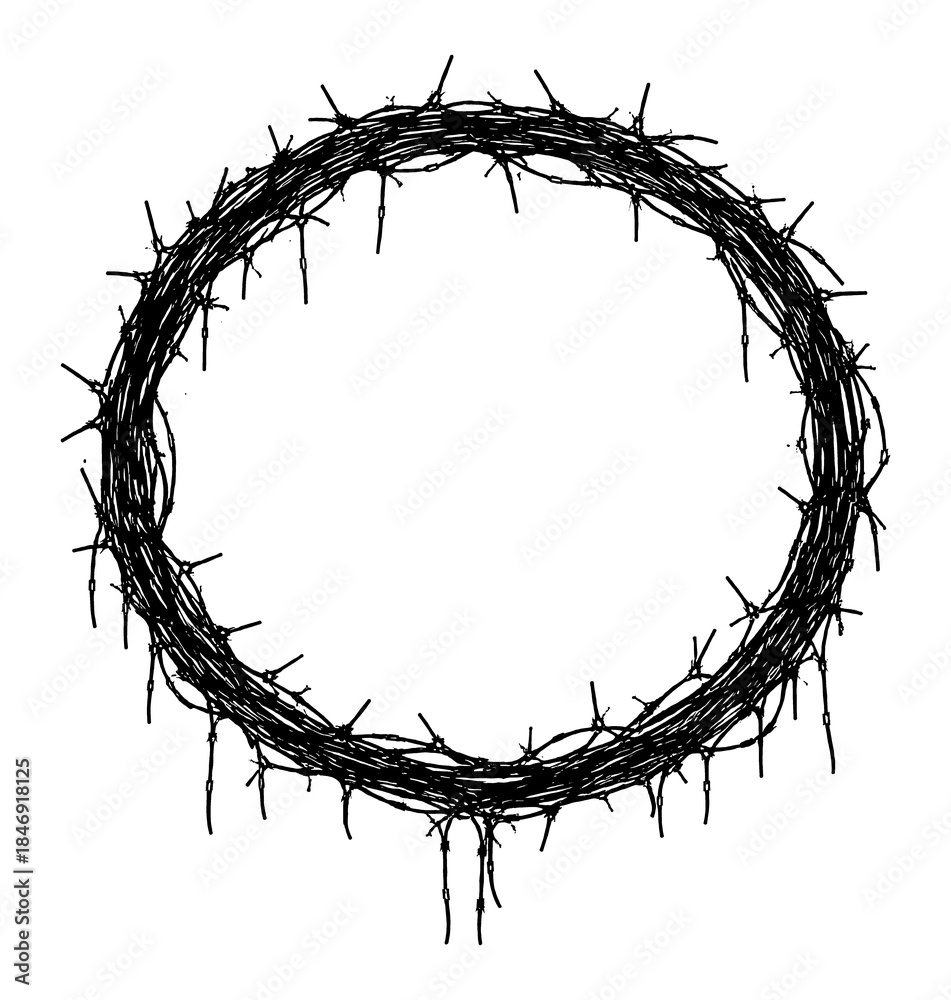 Fototapeta premium Barbed wire shape frames in rough grunge style, Transparent Background
