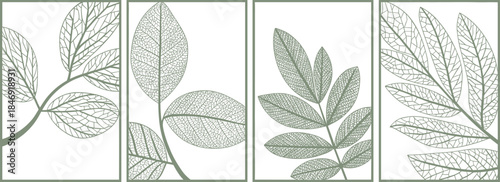 Botanical leaf wall art set minimalist nature line illustration green plant panels modern decor