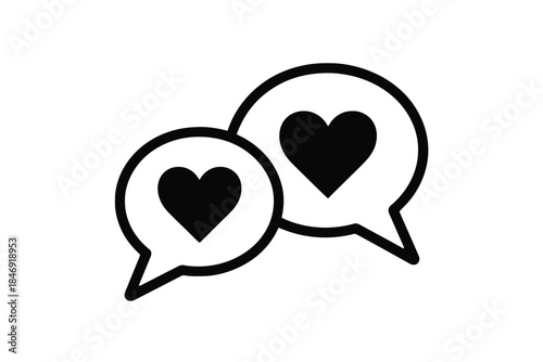 Black and white heart shaped speech bubbles symbol love