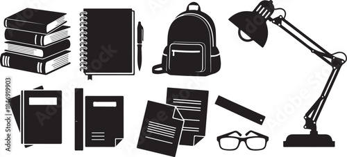 School and office supplies silhouette collection