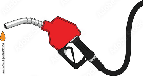 Gasoline pump nozzle with fuel drop illustration isolated on white background representing oil energy refueling station service and petroleum industry concept design