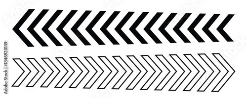 Long Chevron Stripe Patterns: Solid and Outline Repeating Arrows for Directional Guidance and Safety Markings.