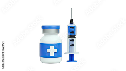 Vaccine Vial and Syringe on White Background