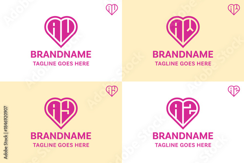 Letters AU AV AW AY AZ Love Logo Set, symbolizing affection, connection, and harmony