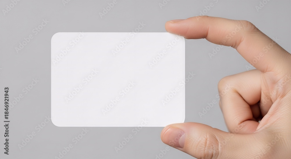 Obraz premium Hand holding blank white card, business card mock up, empty template, copy space