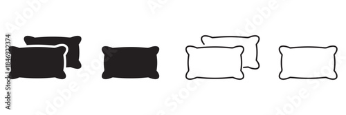Pillow Icon Vector Set: Sleep, Relax, and Bed Rest Symbols Collection. Outline, Solid, and 3D Cushion Icons for Health,
 Therapy, and Mental Wellness Design.