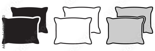Pillow Icon Vector Set: Sleep, Relax, and Bed Rest Symbols Collection. Outline, Solid, and 3D Cushion Icons for Health,
 Therapy, and Mental Wellness Design.