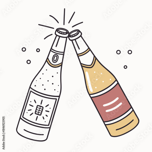 Champagne bottles clinking together celebration party