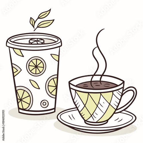 Of a hot beverage cup and a disposable cup coffee