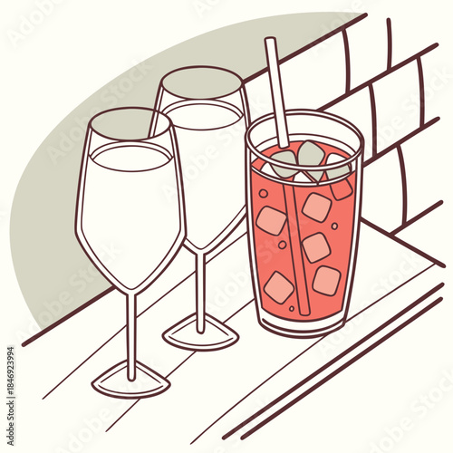 Glasses with drinks on a table wine glasses tumbler