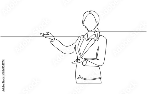 Confident business woman showing something or presenting animation.