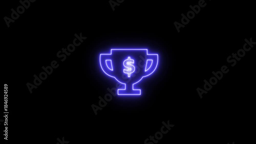 Abstract glowing neon Prize money icon animation with dark background.Futuristic glowing neon Prize money icon with smooth animated