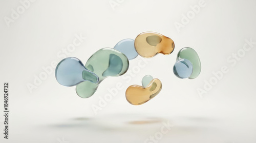 Abstract Organic Liquid Blobs in Transparent Pastel Colors Floating on a Clean White Background