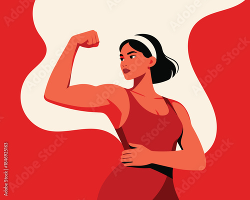 Strong woman flexing her muscles in a powerful pose confidently