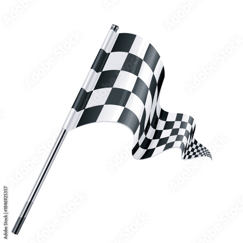 Checkered racing flags. Realistic finish flag set for car race, sports competitions. Vector illustration
