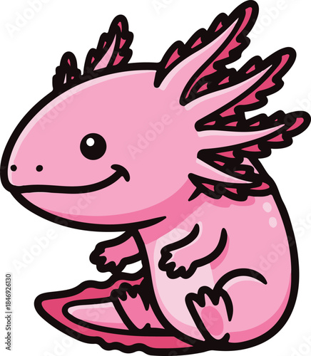 Minimal and cute axolotl sitting pose in clean cartoon vector style. Ideal for icons, stickers, logos, and modern digital illustrations