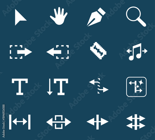Adobe Premiere Pro Video Editing Tool Icons: Professional Timeline Set including Razor Cut, Ripple Edit, Selection Cursor, Pen Keyframes & Rate Stretch for Creative Post-Production Workflows