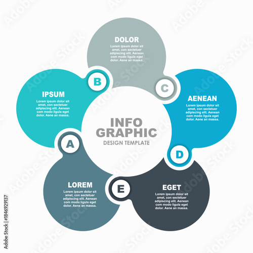 Circular infographic with five labeled segments, ideal for presenting structured data or concepts in a visual format. Vector.