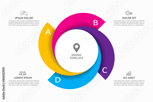 Circular infographic with segments and icons, ideal for process visualization, planning, or presentation. Vector illustration.