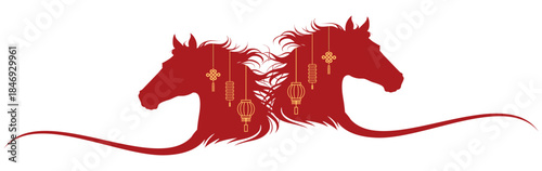 Red chinese horses shio of vector illustration for Chinese celebrations and Chinese New Year