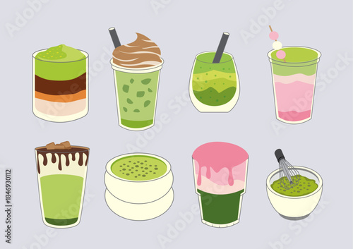 matcha drinks desserts illustration colorful aesthetically pleasing