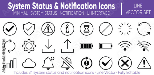 System Status and Notification Line Icons for UI and Interface