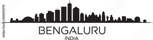 Bengaluru Skyline with India. design Vector black silhouette
