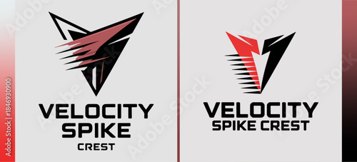 Velocity Spike Crest aggressive angular marks with jagged blades and red gradients, fast esports team logos; dynamic vector emblems for competitive branding
