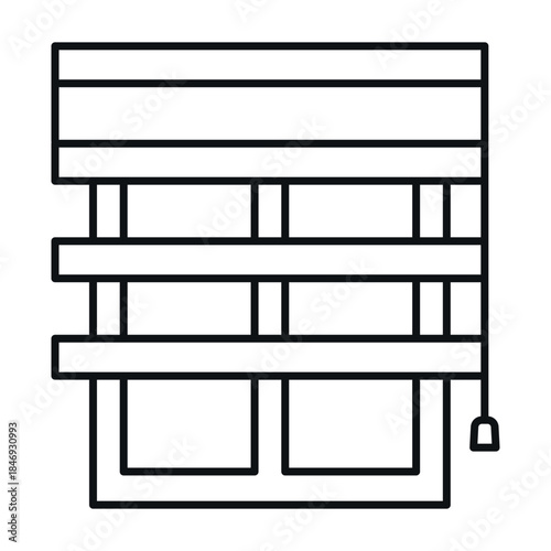 A linear style icon of blinds that symbolizes window coverings and can be useful for various interior design projects.