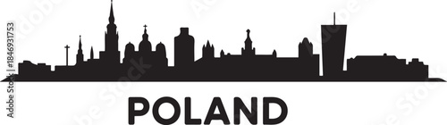 Kielce Skyline with Poland. design Vector black silhouette