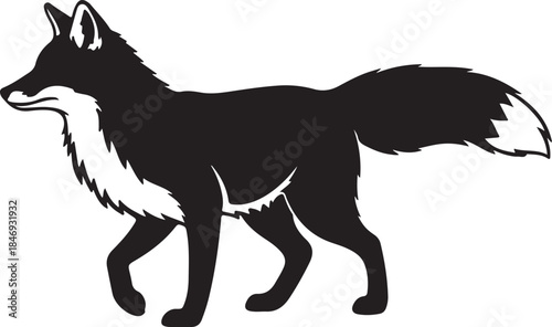 Black and white illustration of a fox