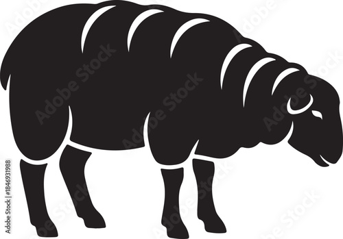 Black silhouette of a bighorn sheep with white highlights on a plain background