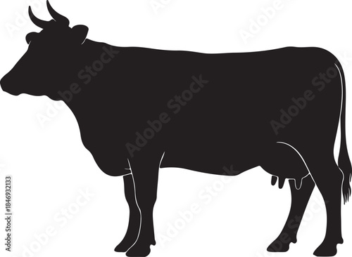 Black silhouette of a cow standing profile