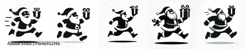 vector silhouette of santa claus running carrying gifts