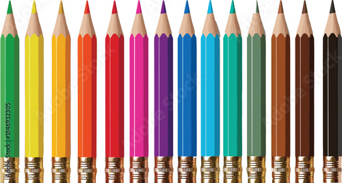 Colored pencil icon set in vertical gradient arrangement with sharpened tips for art supplies, school tools, and creative design themes