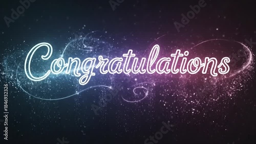 Dynamic Neon Celebration Display with Glittering Particle Effects and Elegant Script