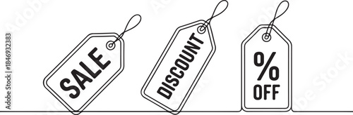 Sale Discount Price Tags Line Art Set for Retail Promotion