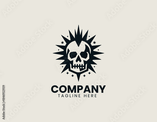 Iconic punk skull symbol expresses rebellious attitude in a bold modern black vector logo illustration