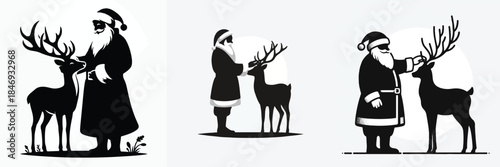 vector silhouette of santa claus with his beloved reindeer