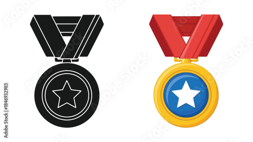 Visual representation of award medals in black and vibrant red colors