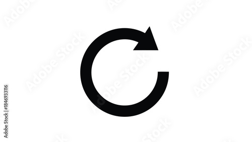 A simple black circular arrow pointing to the right isolated on white