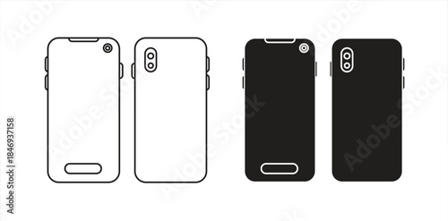 Modern telephone in linear style. Flat smartphone icon, isolated on transparent background, vector illustration.